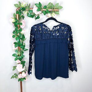 3/$30 LOFT Navy Blue Lace Top